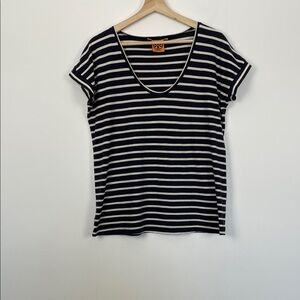 Tory Burch Short Sleeve Scoop Neck Navy and White Striped Women's M T Shirt